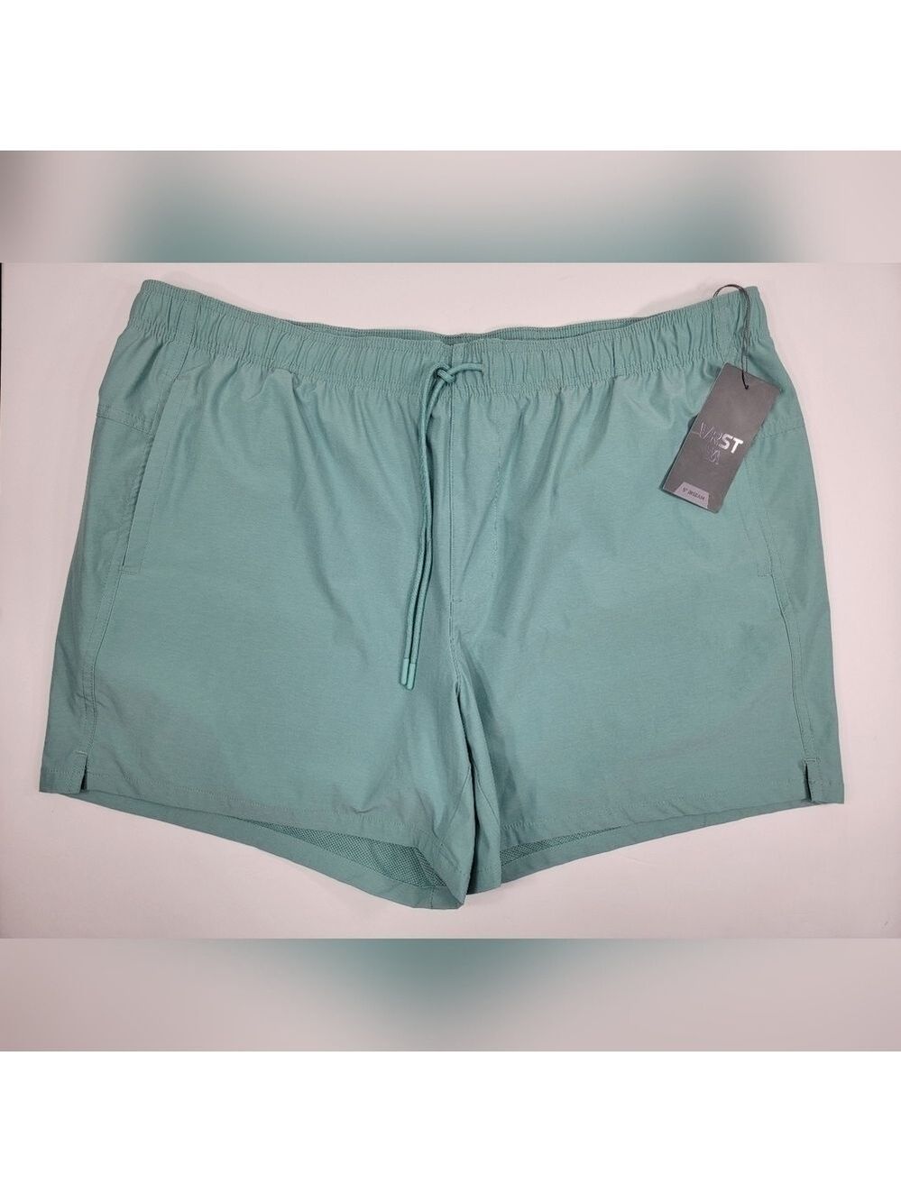 NEW VRST Woven Nylon Lined 5" Shorts Zippered Pocket Men's XXL 2XL Dusty Teal
